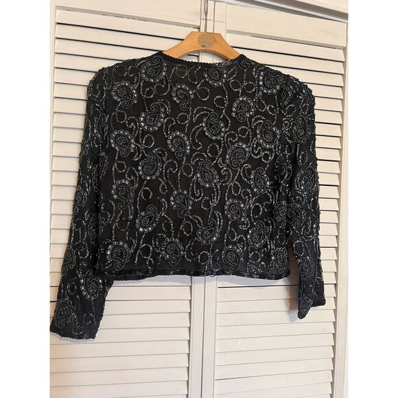 STENAY Women's Size PM Medium‎ Petite Shirt Blouse SILK Beaded VINTAGE Cardigan - Picture 5 of 10